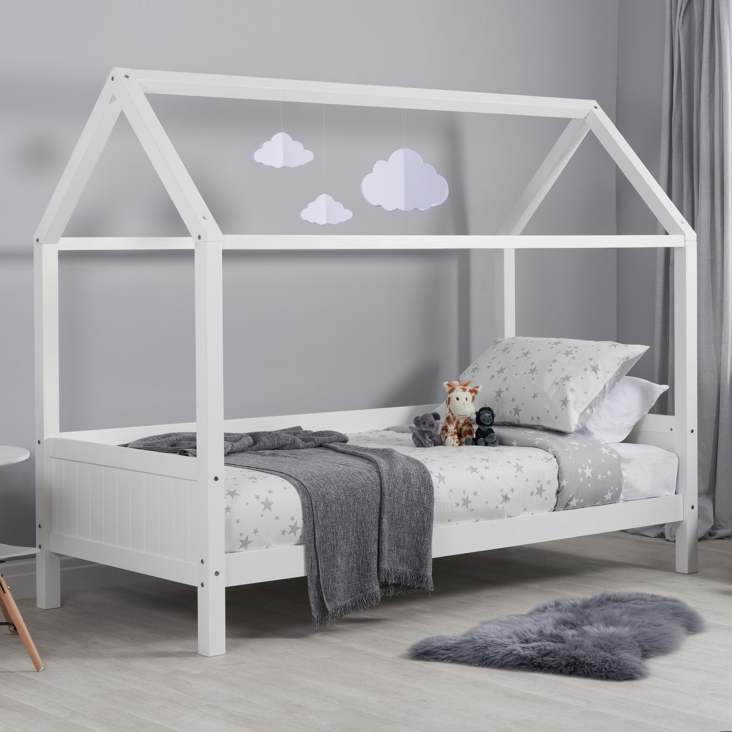 Home House-Themed Single Bed - Fun and Independence for Kids in Grey or White