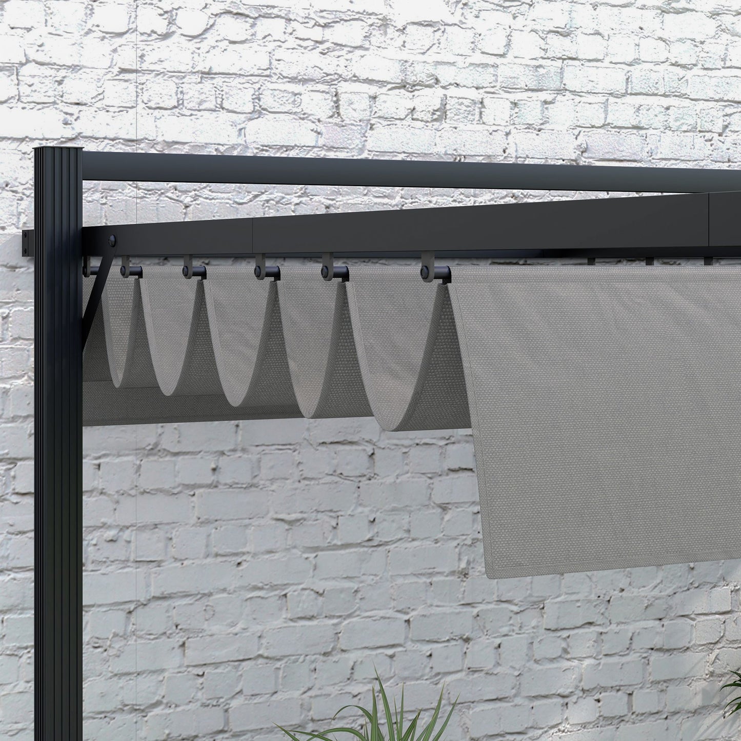 Outsunny 3 x 3m Retractable Pergola, Garden Gazebo Shelter with Aluminium Frame in Dark Grey