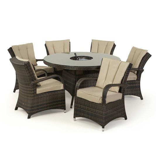 Texas 6 Seat Round Ice Bucket Dining Set with Lazy Susan in Brown
