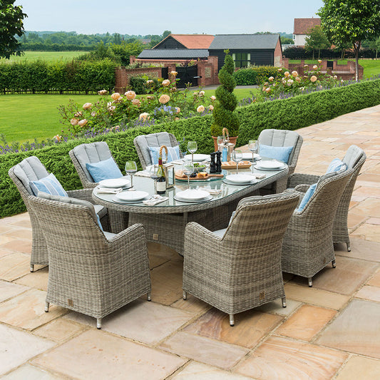 Oxford 8 Seat Oval Ice Bucket Dining Set with Venice Chairs Lazy Susan in Light Grey