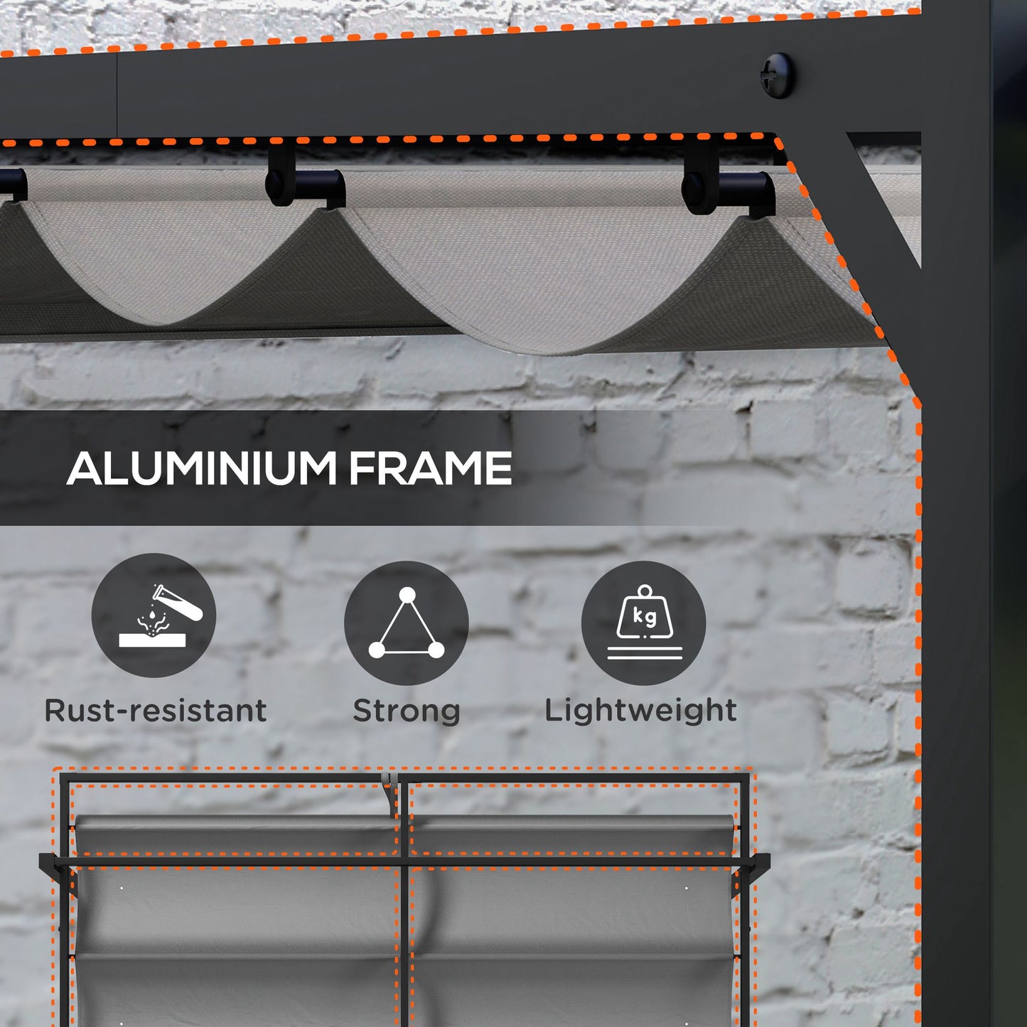 Outsunny 3 x 3m Retractable Pergola, Garden Gazebo Shelter with Aluminium Frame in Dark Grey