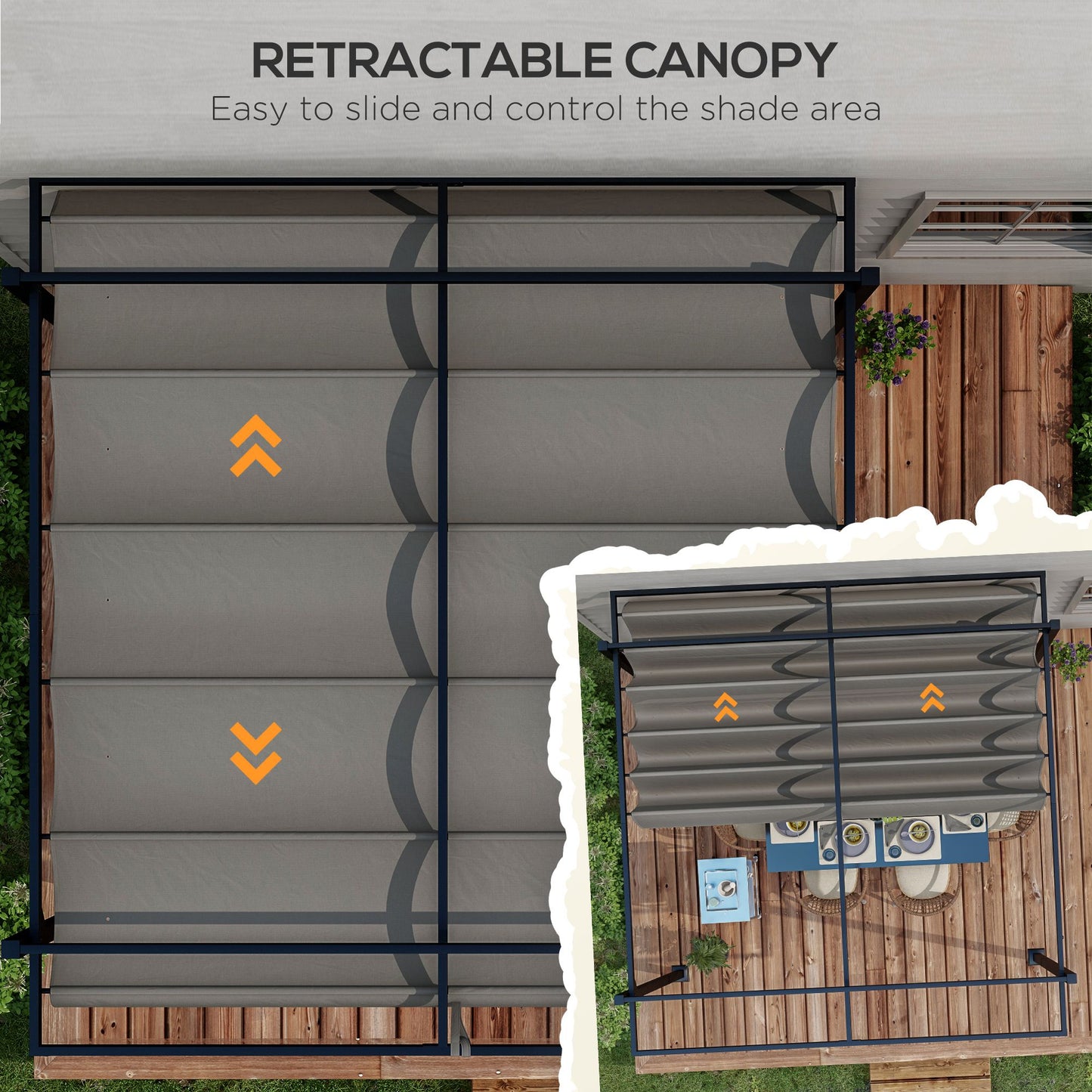 Outsunny 3 x 3m Retractable Pergola, Garden Gazebo Shelter with Aluminium Frame in Dark Grey