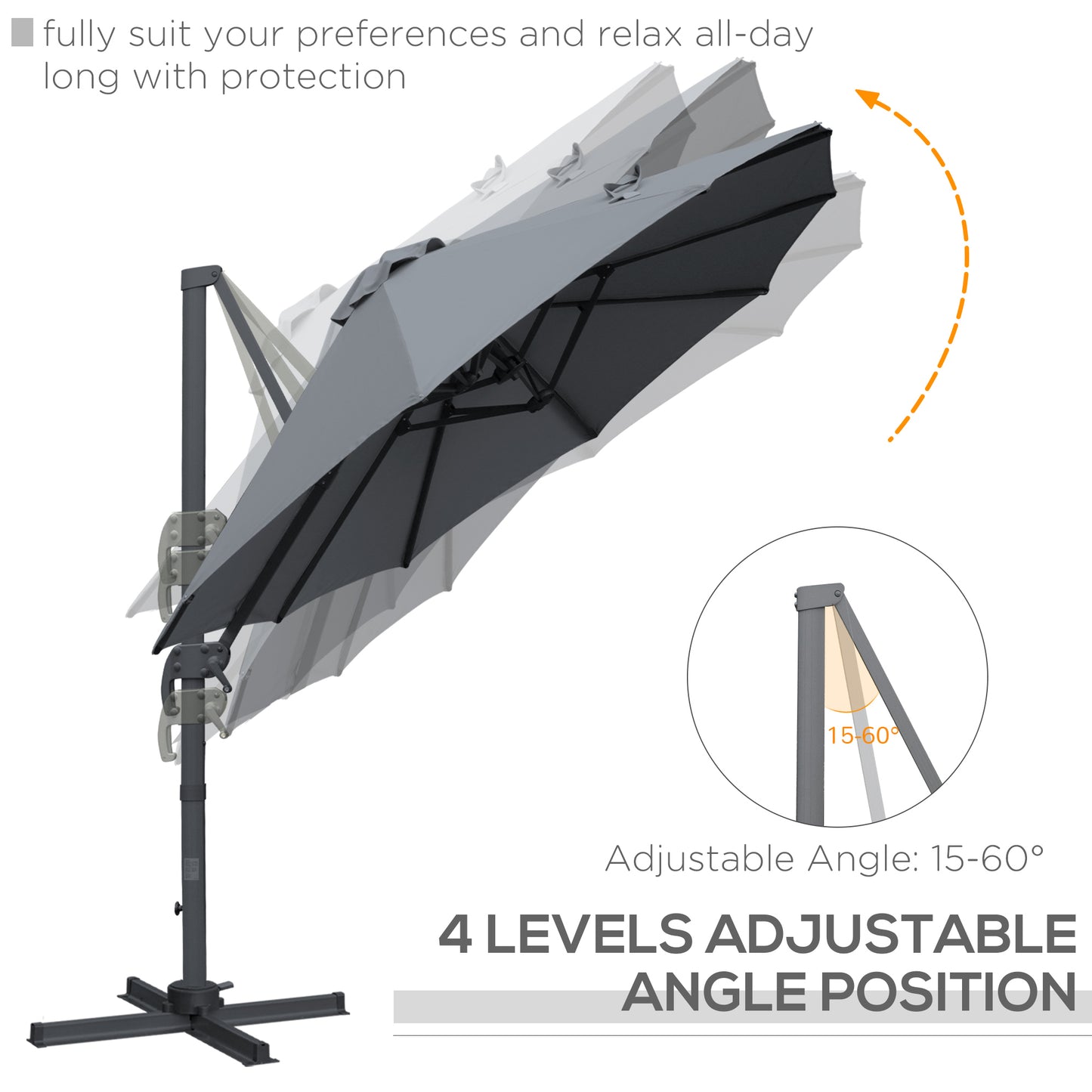 Outsunny 4.5m Cantilever Parasol: Large Double Sided Rectangular Garden Umbrella with Crank Handle, 360° Cross Base for Bench in Grey