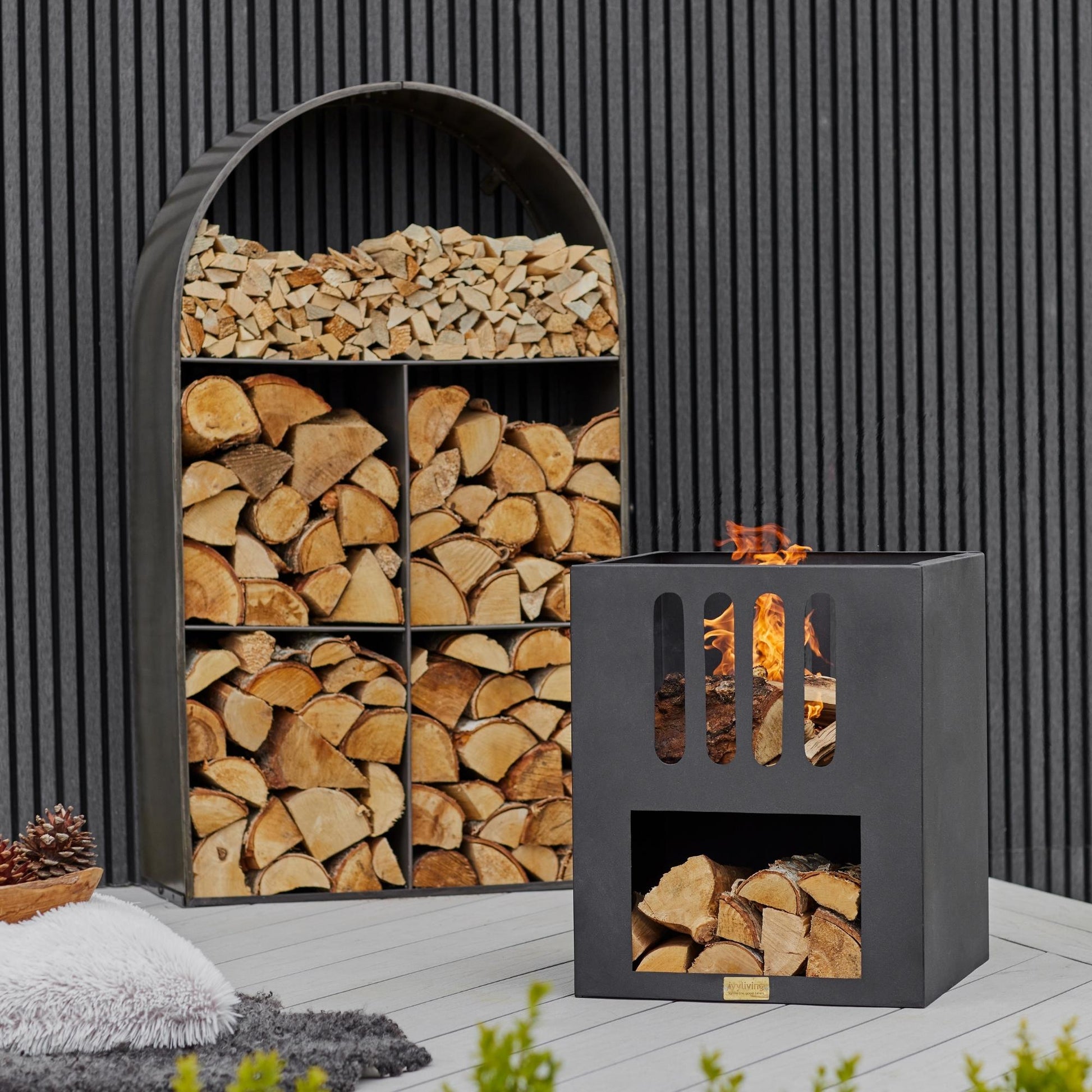 Outdoor Libra Contemporary Fire Pit in Matt Black H55CM W45CM