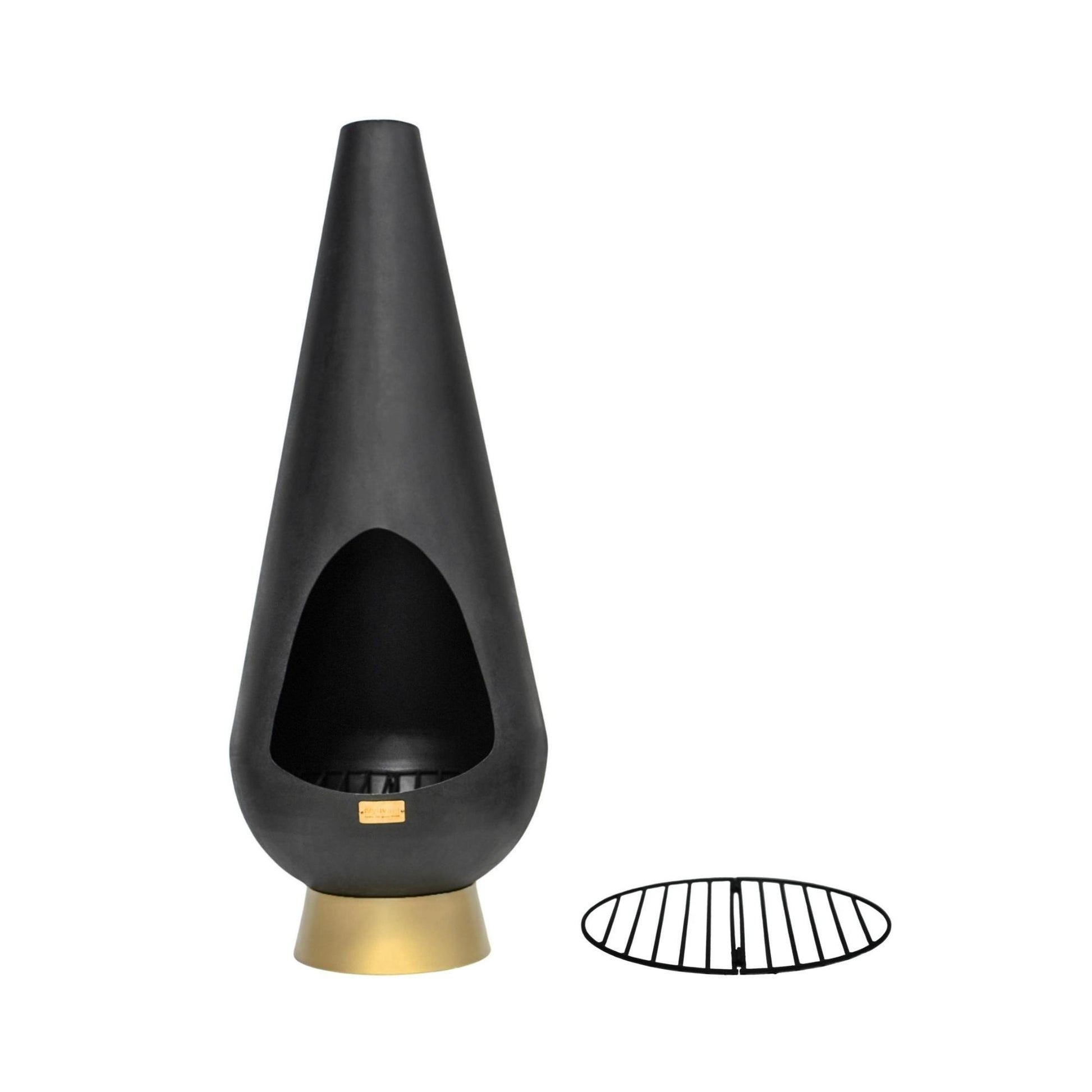 Outdoor Leo Fireplace in Matt Black/Antique Gold H120CM W46CM