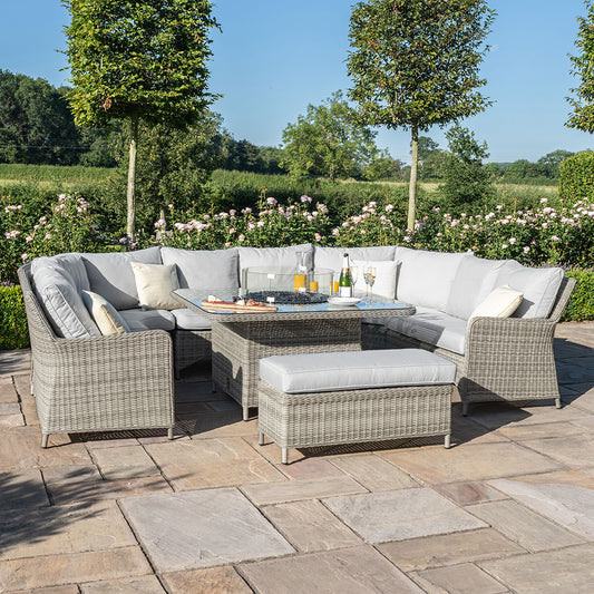 Oxford Royal U Shaped Sofa Set with Fire Pit Table in Light Grey