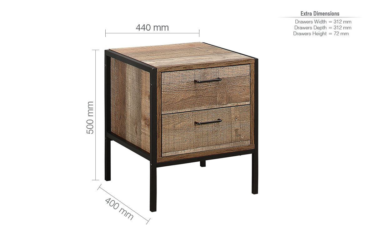 Urban 2-Drawer Bedside - Rustic Finish