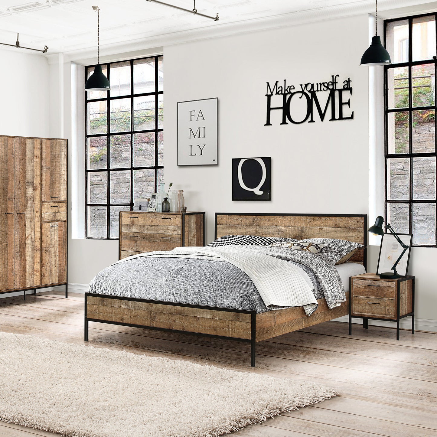 Urban 2-Drawer Bedside - Rustic Finish
