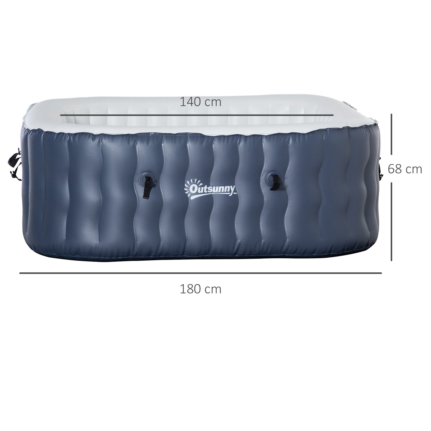 Outsunny Square 180cm Hot Tub Inflatable Spa Outdoor Bubble Spa Pool: with Pump, Cover, Filter Cartridges, for 4-6 Person in Dark Blue