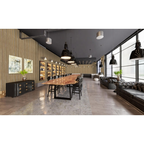 Classic Oak on Black Acoustic Wood Slat Wall Panel – 600mm x 2.4m | Soundproof & Decorative Paneling