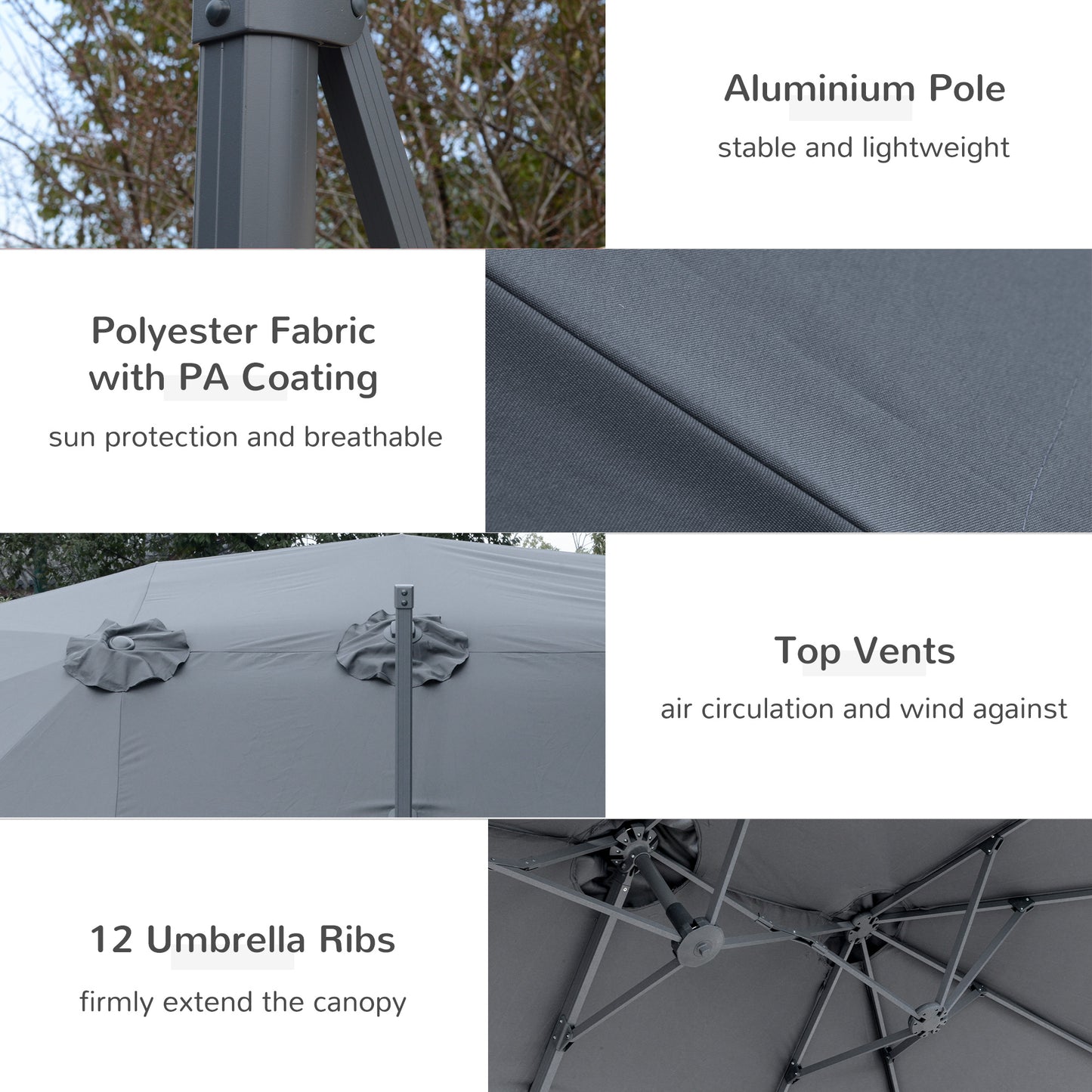 Outsunny 4.5m Cantilever Parasol: Large Double Sided Rectangular Garden Umbrella with Crank Handle, 360° Cross Base for Bench in Grey