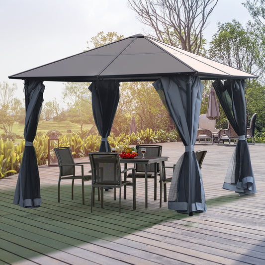 Outsunny 3 x 3m Garden Aluminium Gazebo With Hardtop Roof Canopy, Mesh Curtains & Side Walls in Grey