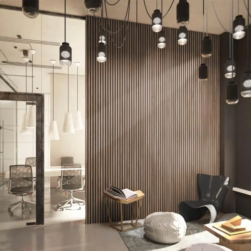 Walnut Wood on Black Acoustic Wood Slat Wall Panel – 600mm x 2.4m | Soundproof & Decorative Paneling