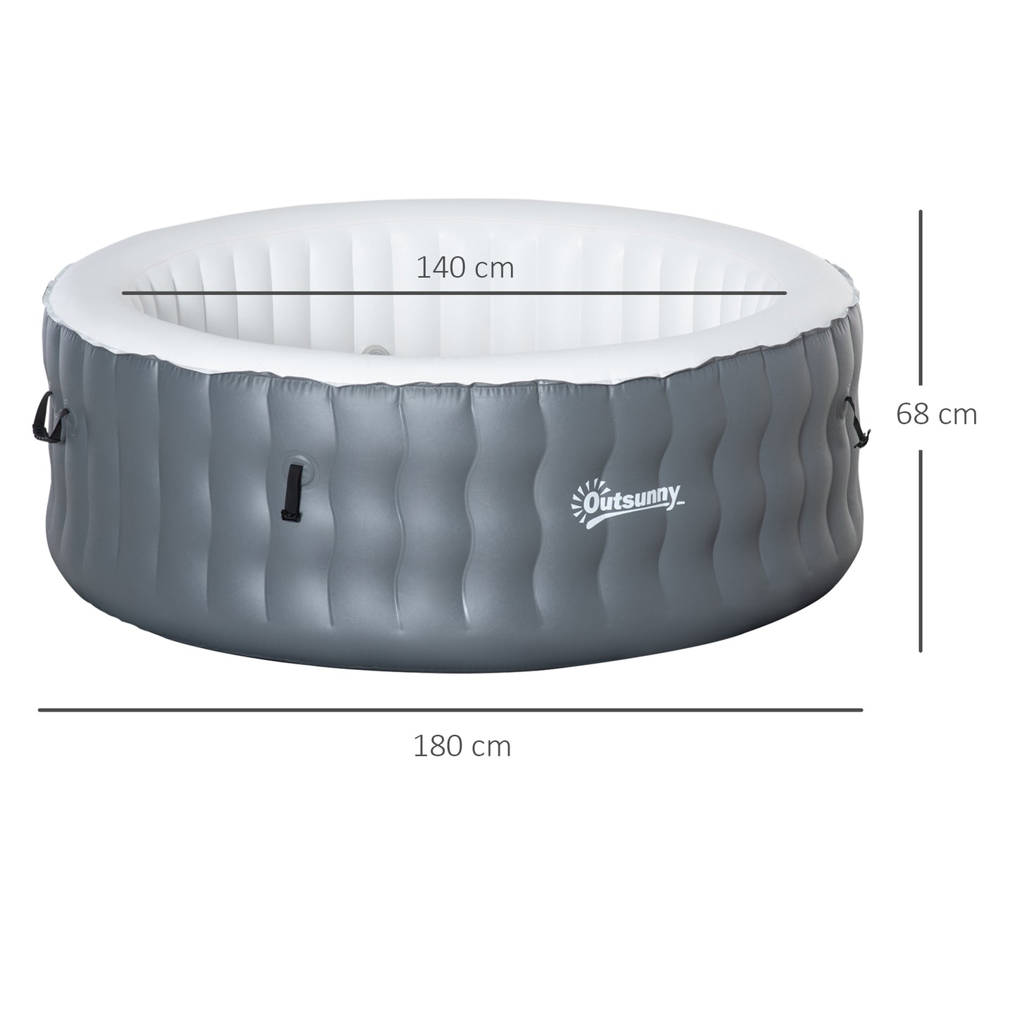 Outsunny Round 180cm Hot Tub Inflatable Spa Outdoor Bubble Spa Pool: with Pump, Cover, Filter Cartridges for 4 Person in Light Grey