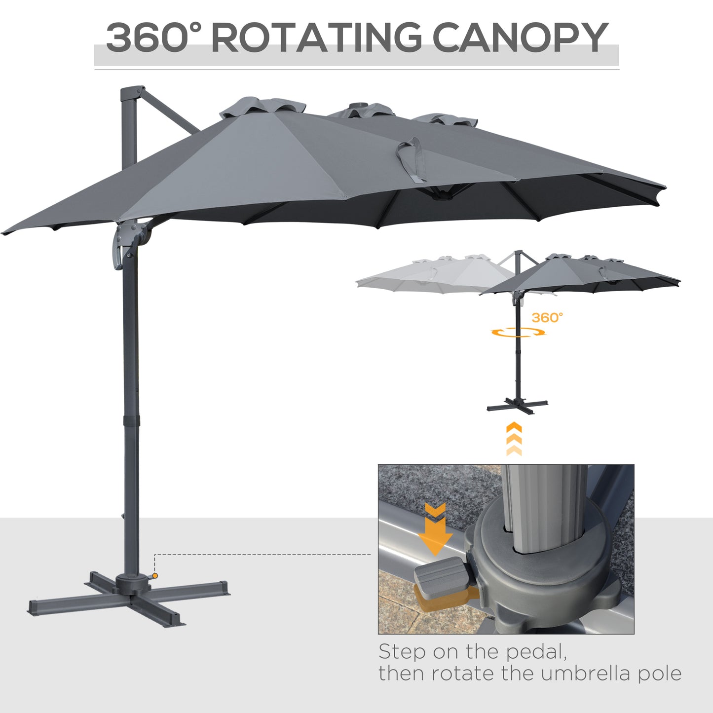 Outsunny 4.5m Cantilever Parasol: Large Double Sided Rectangular Garden Umbrella with Crank Handle, 360° Cross Base for Bench in Grey