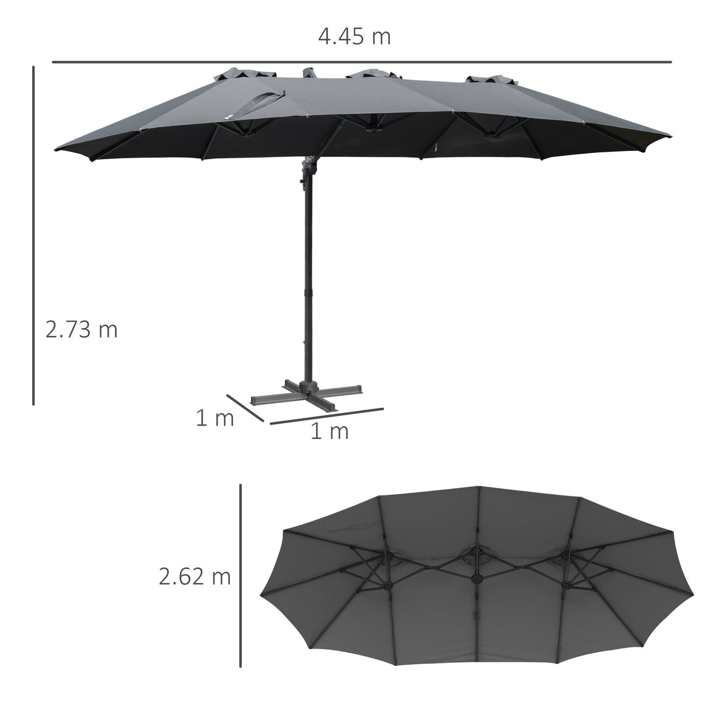 Outsunny 4.5m Cantilever Parasol: Large Double Sided Rectangular Garden Umbrella with Crank Handle, 360° Cross Base for Bench in Grey