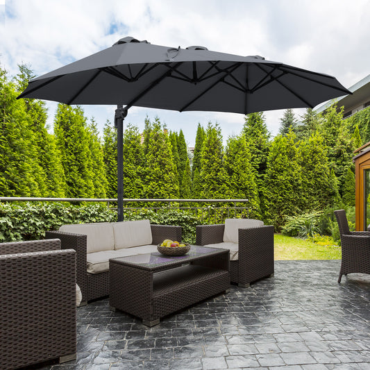 Outsunny 4.5m Cantilever Parasol: Large Double Sided Rectangular Garden Umbrella with Crank Handle, 360° Cross Base for Bench in Grey