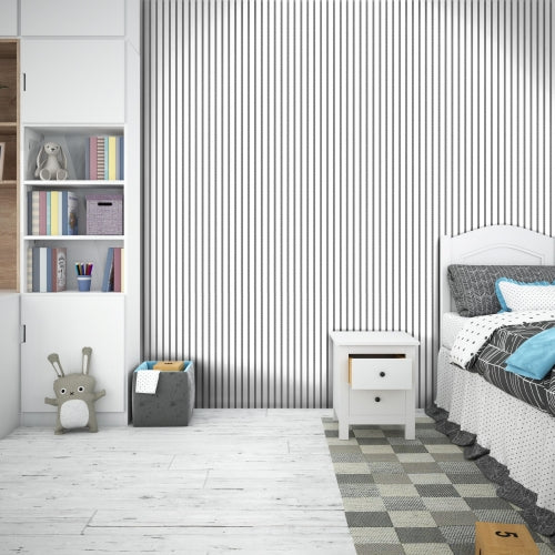 White on Black Acoustic Wood Slat Wall Panel – 600mm x 2.4m | Soundproof & Decorative Paneling